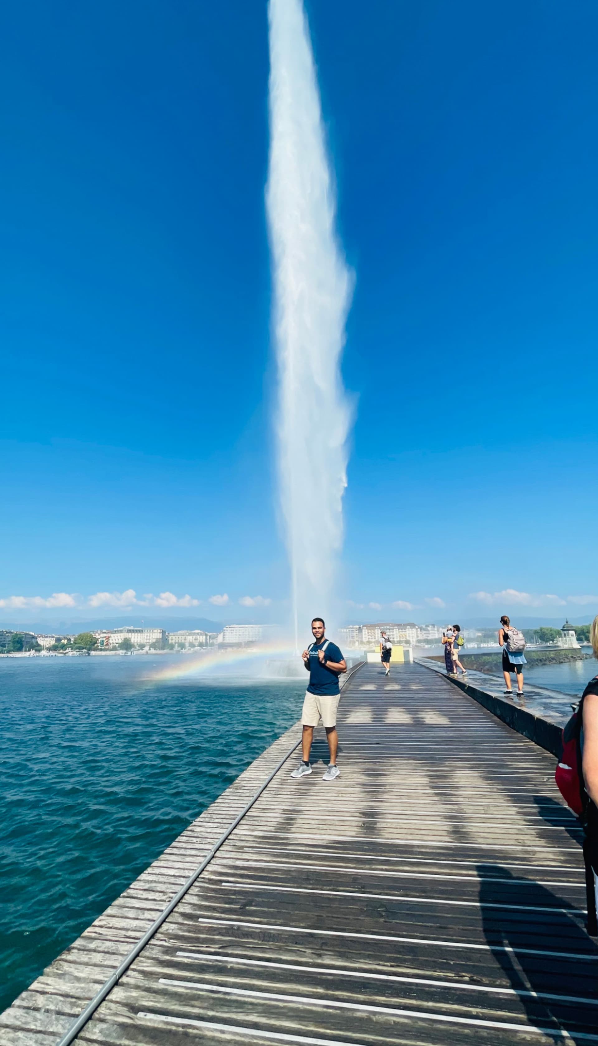Me in front of the towering Jet D’Eau of Lake Geneva!